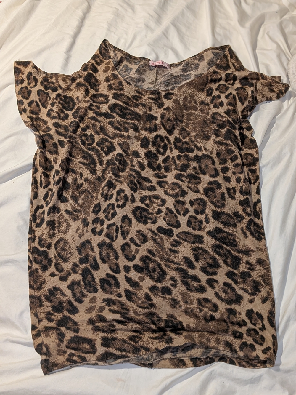 SUPRE Leopard Print Cap Sleeve Blouse in Brown and Black